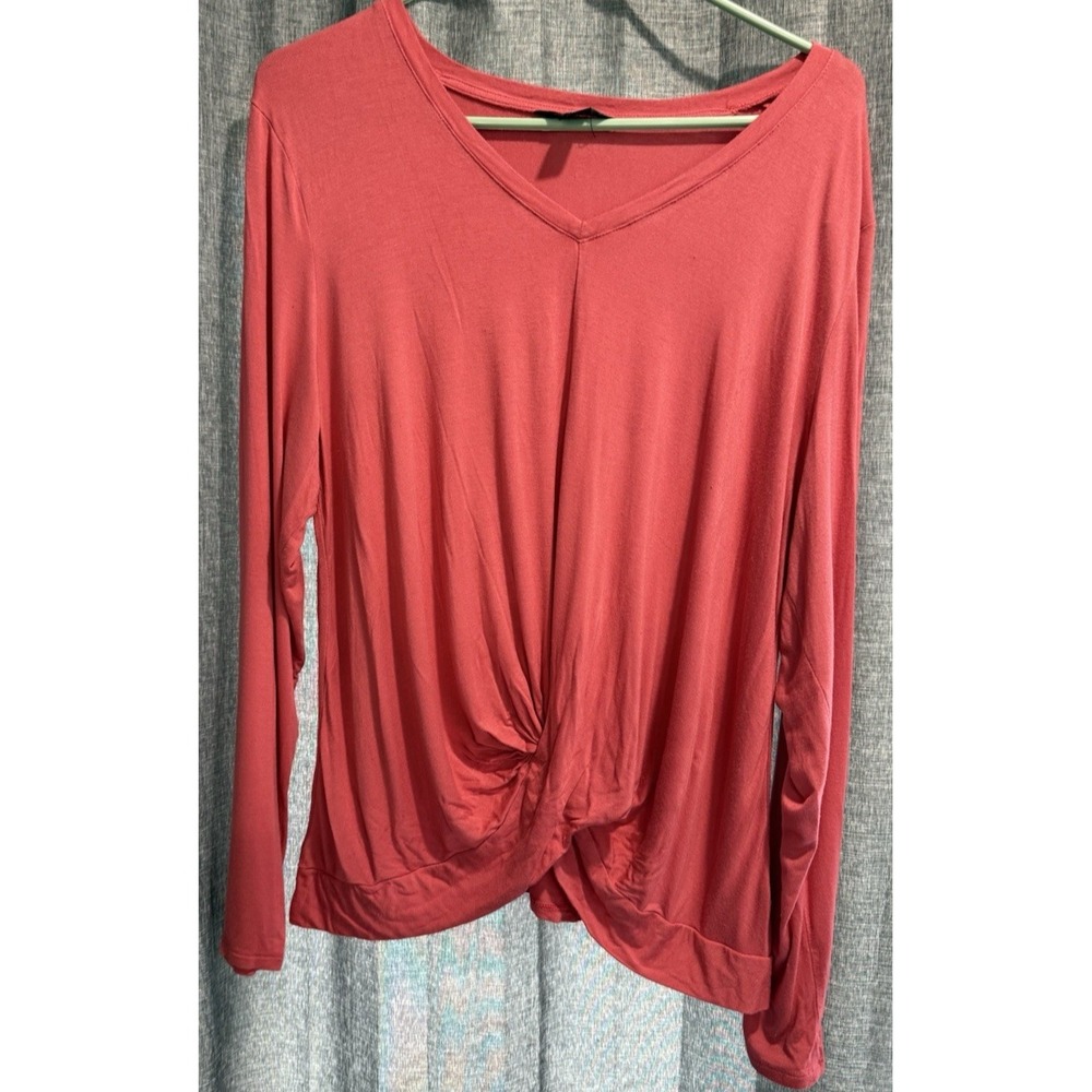 Simply‎ Vera Vera Wang Coral Long Sleeve Front Knot Top Blouse Size XXL